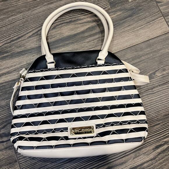 Betsey Johnson NWT Striped and Hearts Marilyn Satchel - Picture 2 of 8